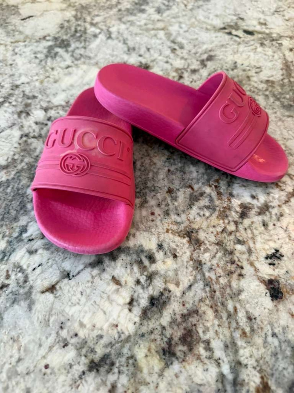 Gucci Bright Pink Rubber Logo Slides